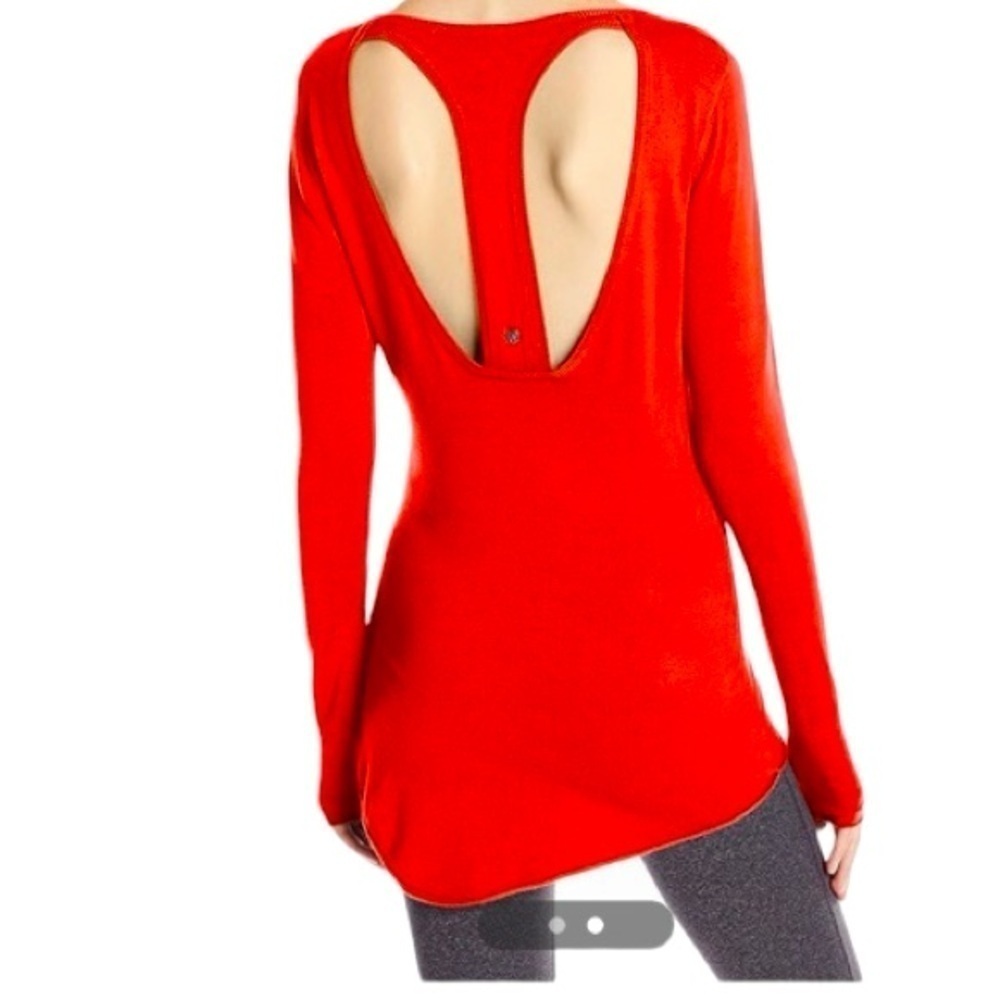 Soybu Yvette Tunic Red Thin Knit High Low‎ Raw Hem Long Sleeve Sweater